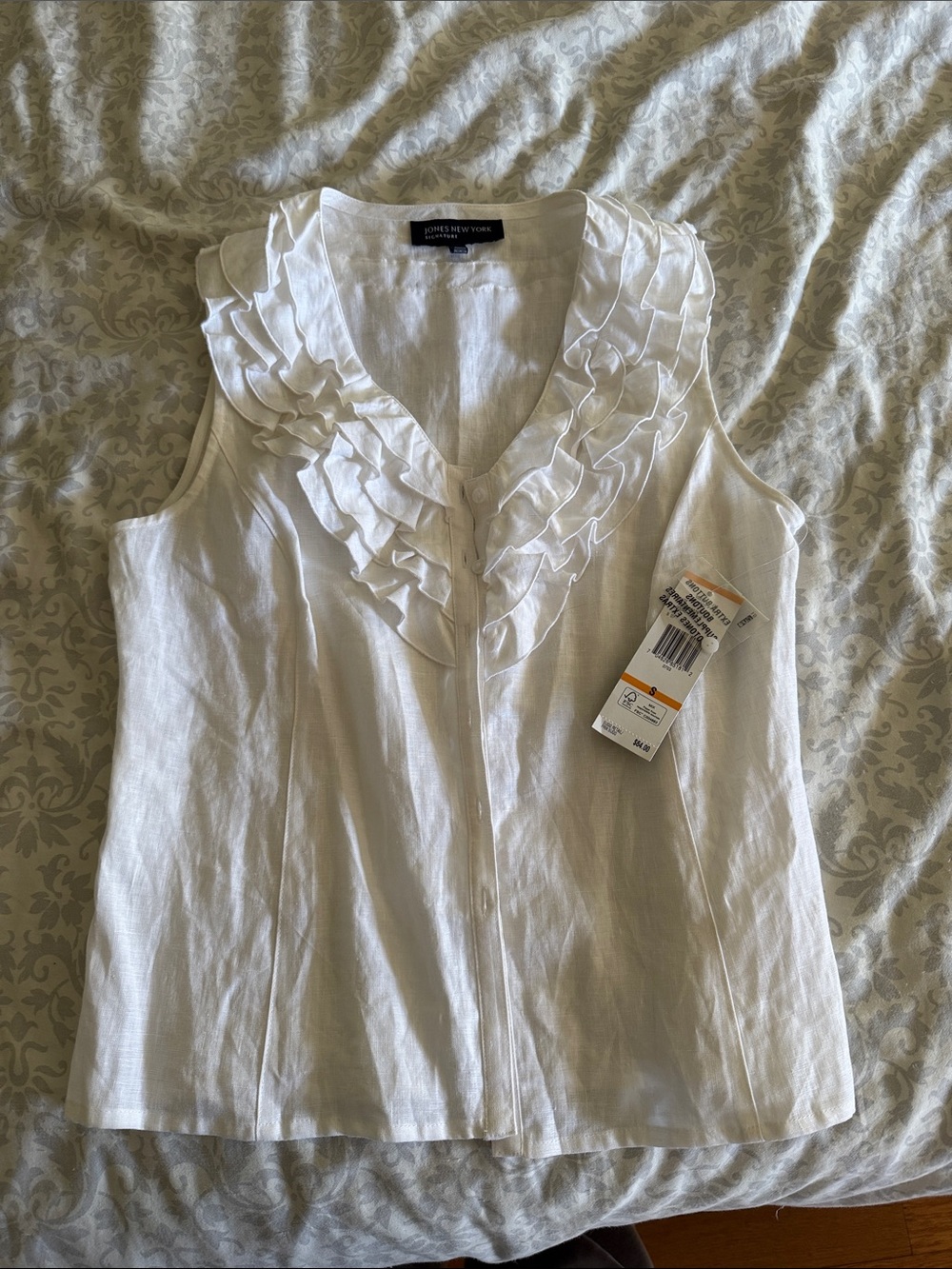 Jones New York White Ruffle V-Neck Button-Front Camisole